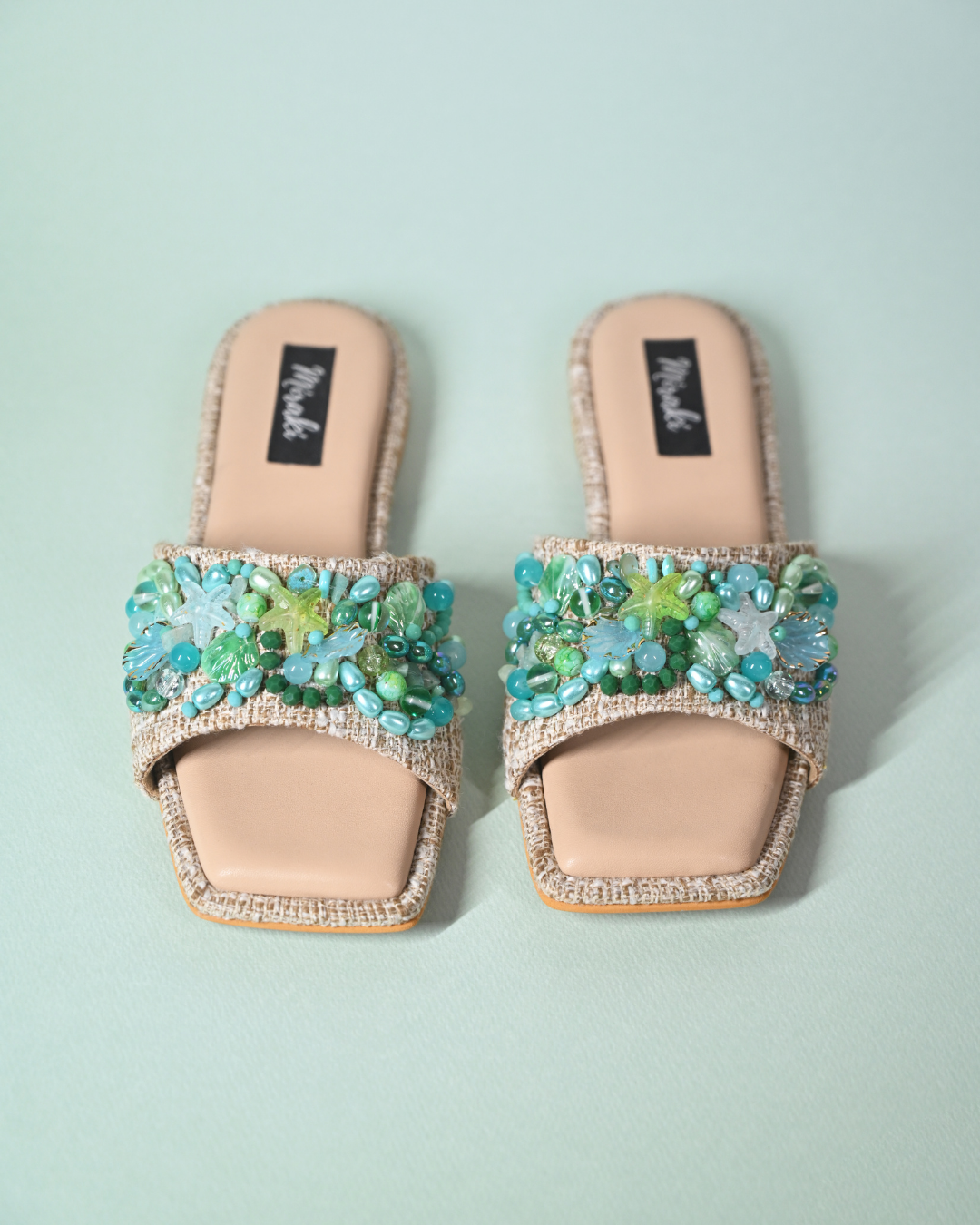 Sea Shells And Beads Embellished Beach Slip On Flats