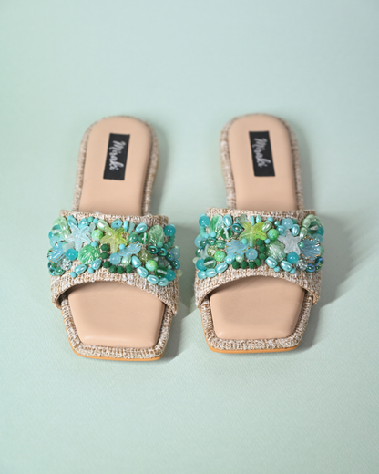 Sea Shells And Beads Embellished Beach Slip On Flats