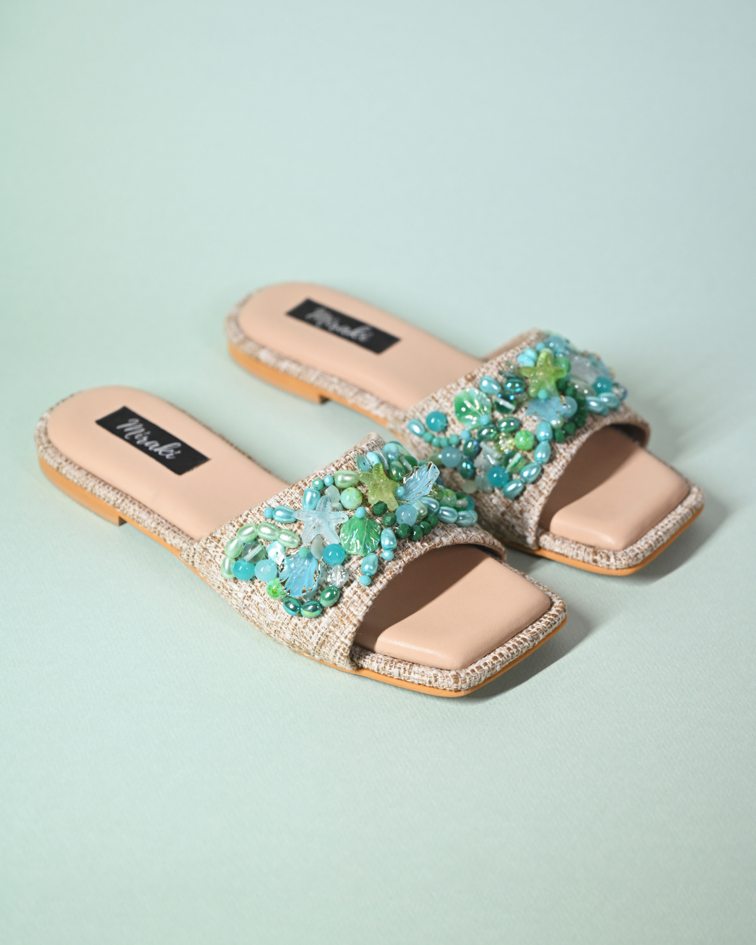 Sea Shells And Beads Embellished Beach Slip On Flats