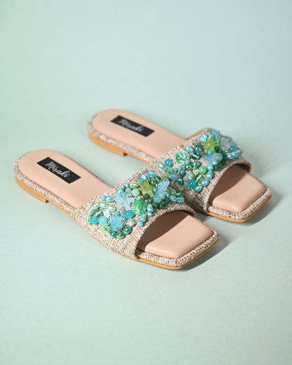 Sea Shells And Beads Embellished Beach Slip On Flats