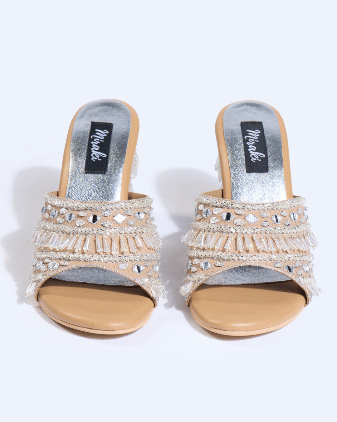 Silver Crystal Fringe Handwork Block Heels