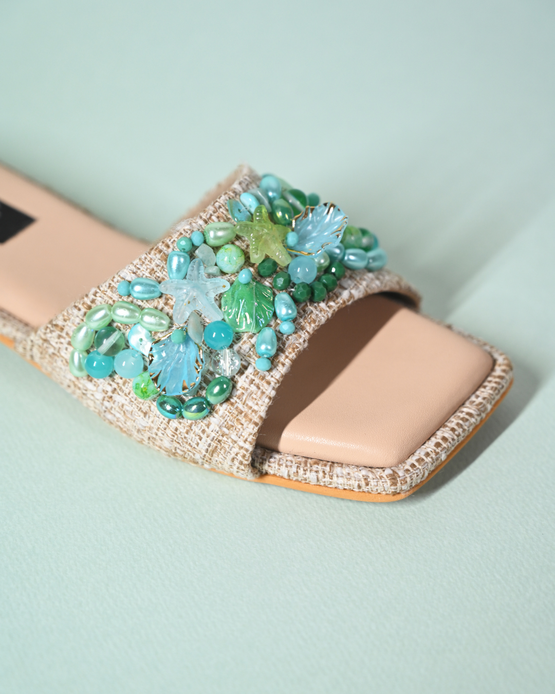 Sea Shells And Beads Embellished Beach Slip On Flats