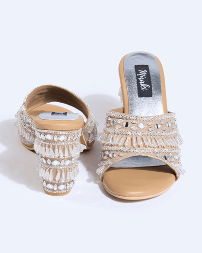 Silver Crystal Fringe Handwork Block Heels