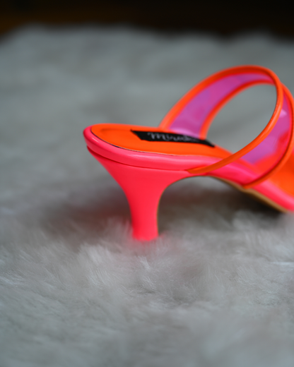 Two Toned Neon Heels With Transparent Pink and Orange Piping