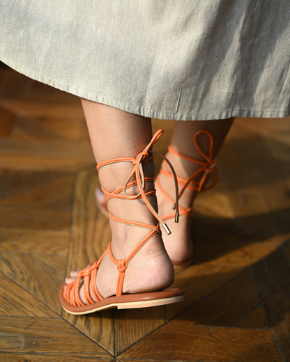 Orange Soft Tie-up Flats