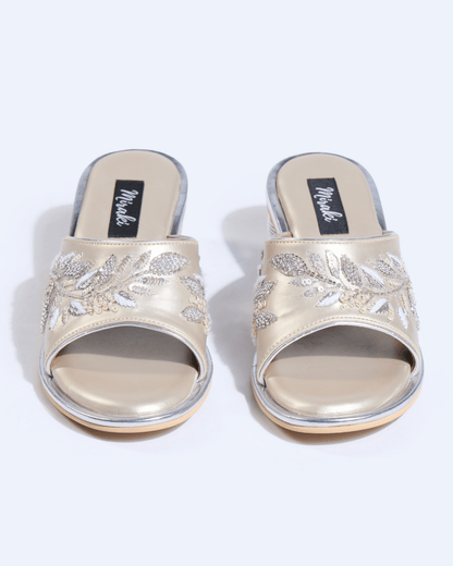 Celeste Leaf Champagne Silver Handwork Heels
