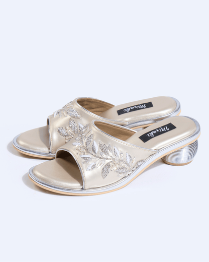Celeste Leaf Champagne Silver Handwork Heels