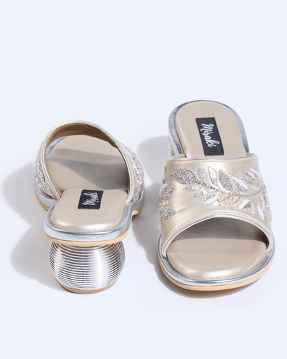 Celeste Leaf Champagne Silver Handwork Heels