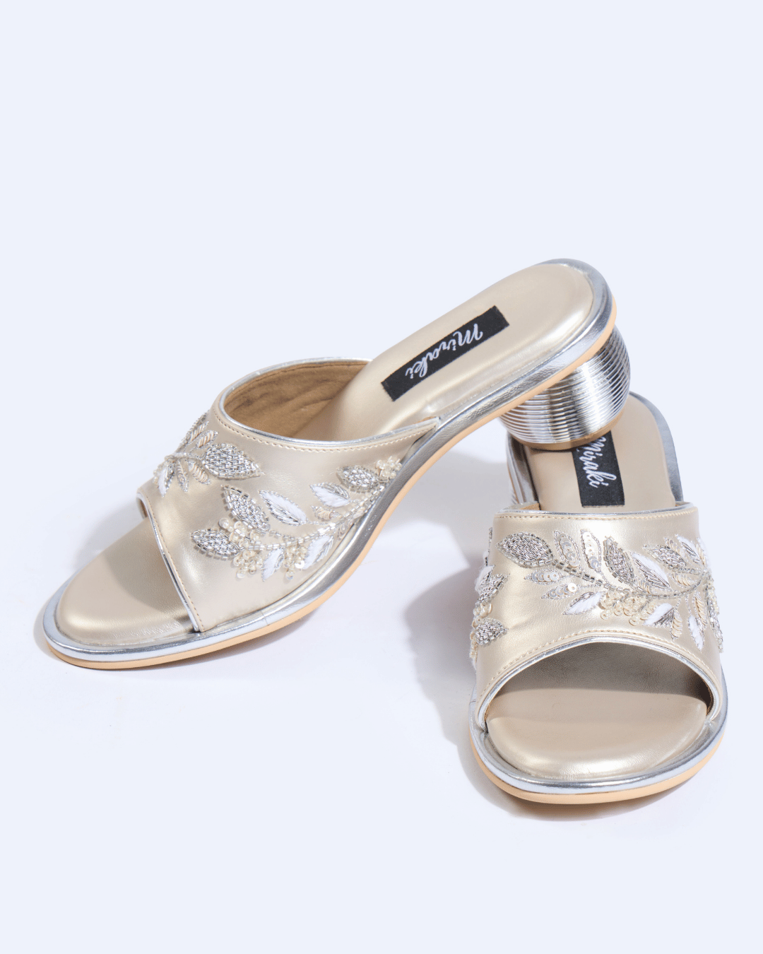 Celeste Leaf Champagne Silver Handwork Heels