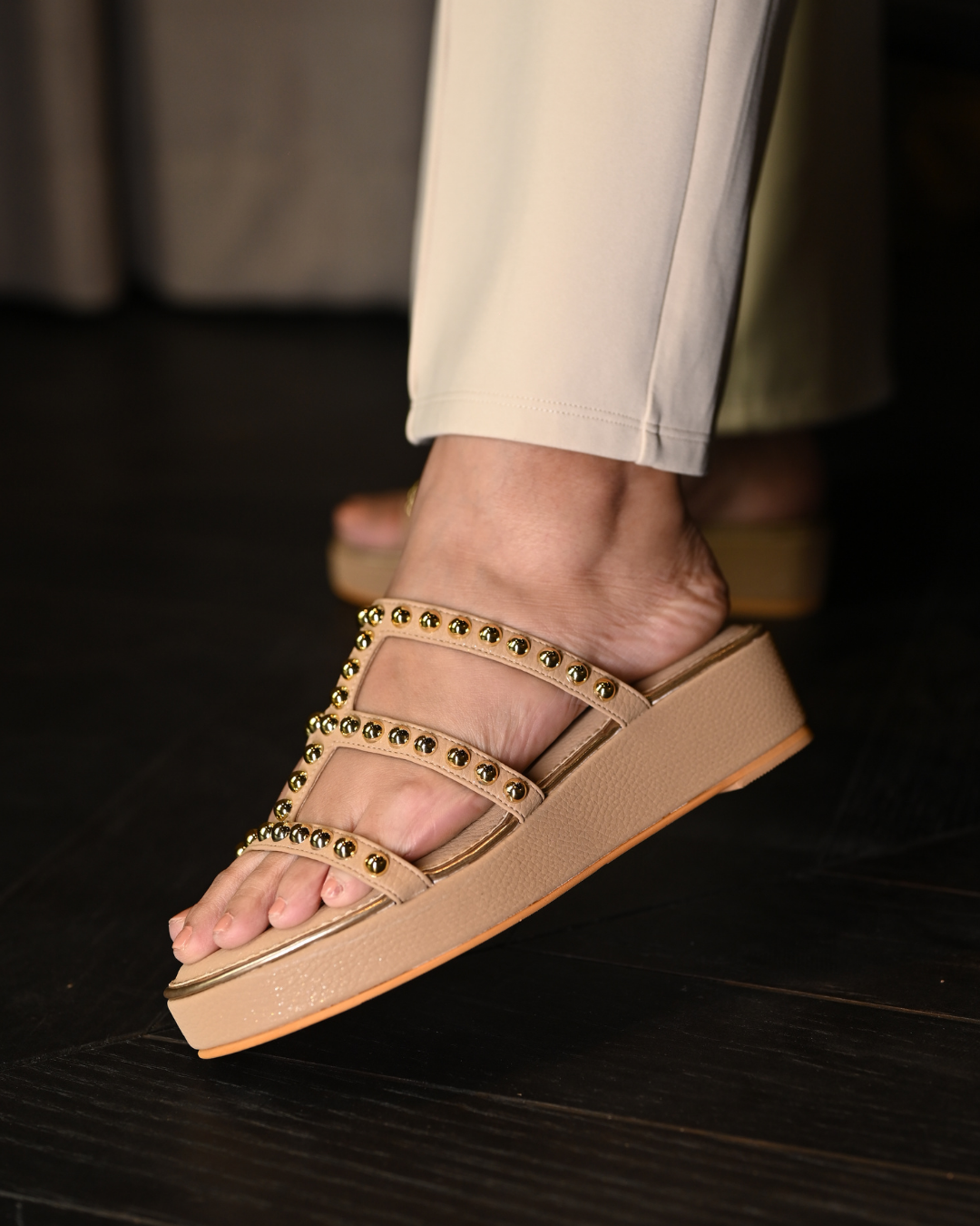 Studded Slip On Platform Flats