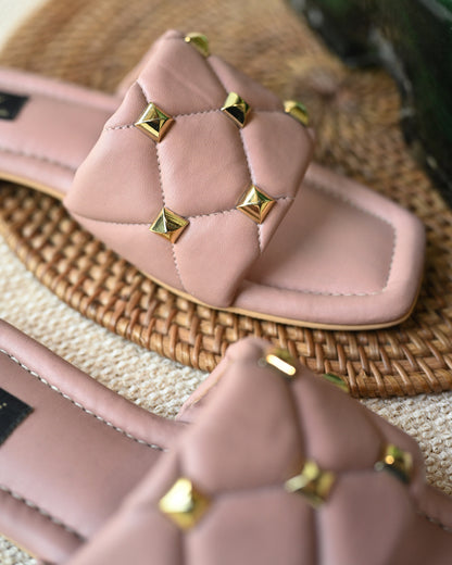 Pink Quilted Flats With Studs