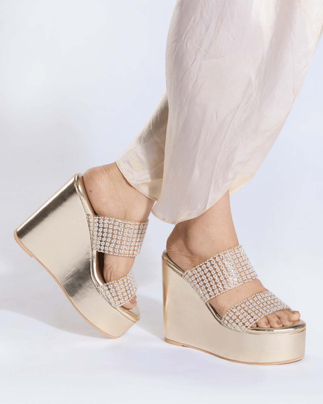 Pearl And Gold Handwork Wedges