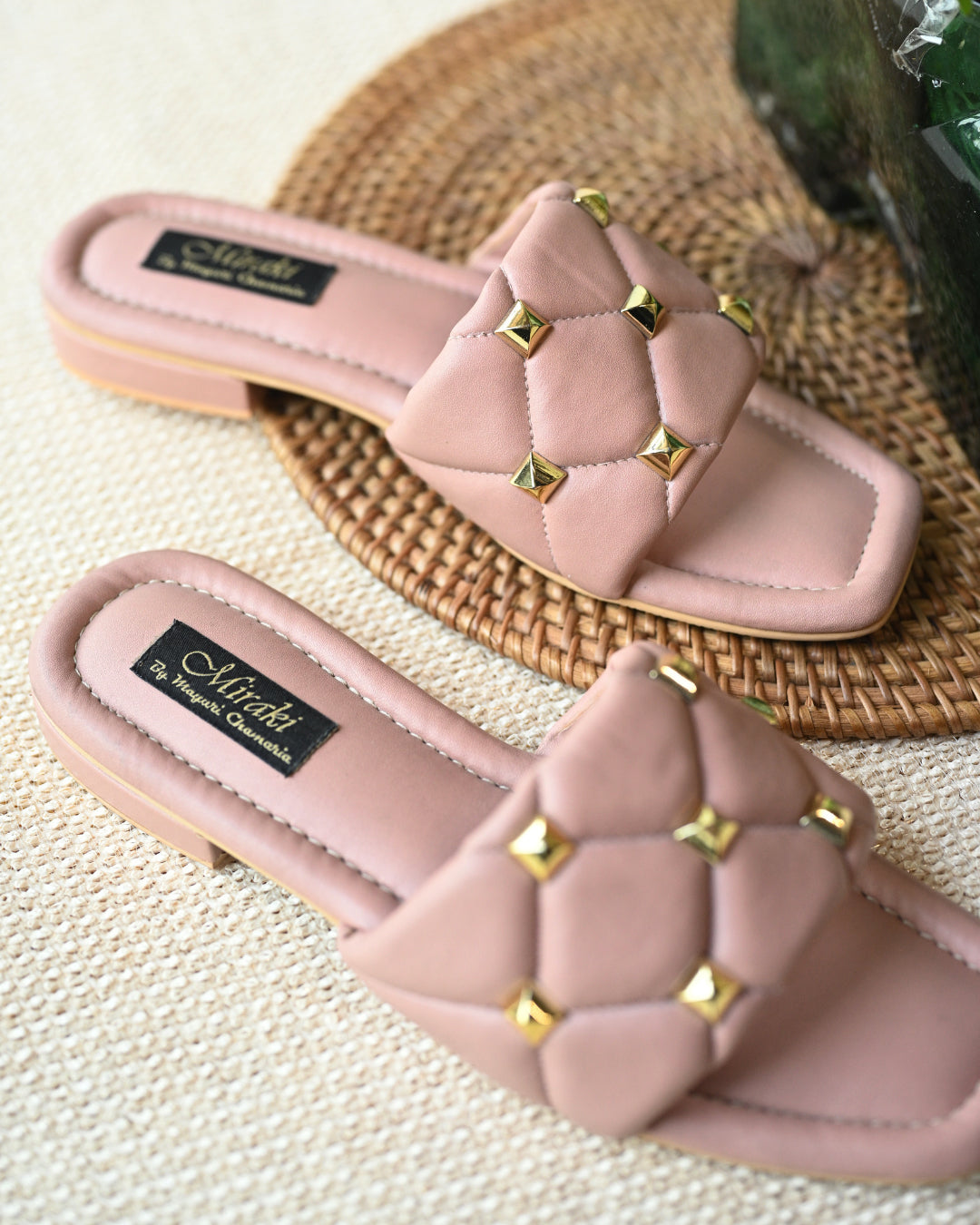 Pink Quilted Flats With Studs