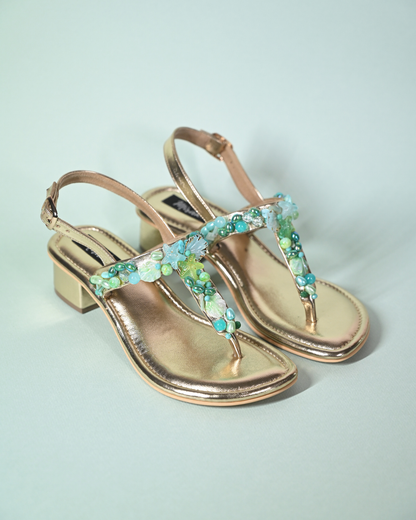 Sea Shells And Beads Embellished Heels With Ankle Straps