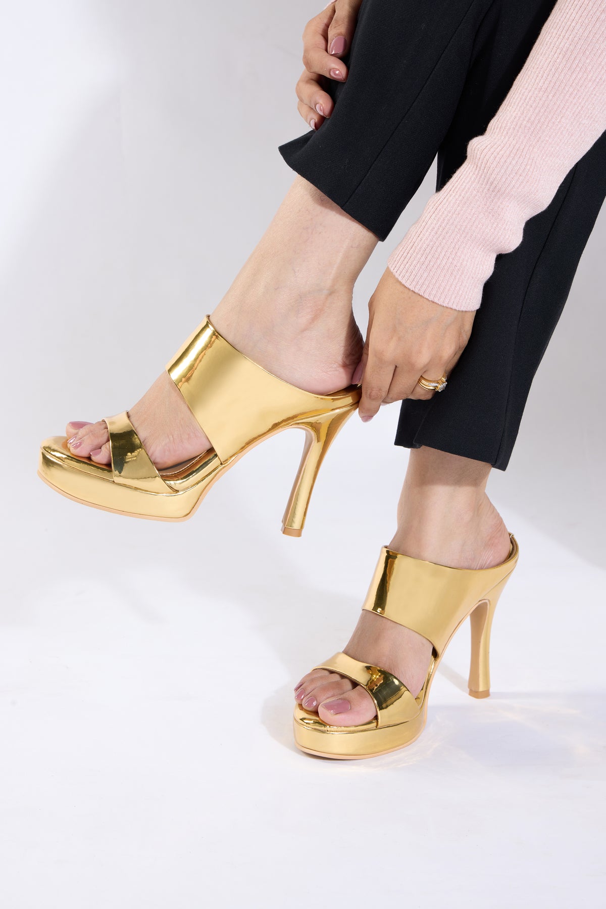 Gold Metallic Scultped Slip-On Heels