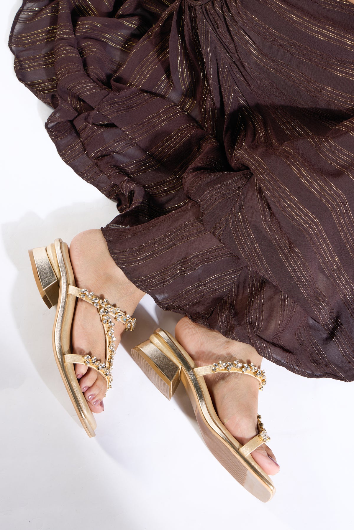 Champagne Crystal Strappy Flats