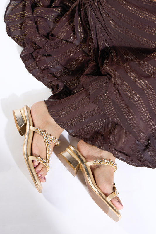 Champagne Crystal Strappy Flats