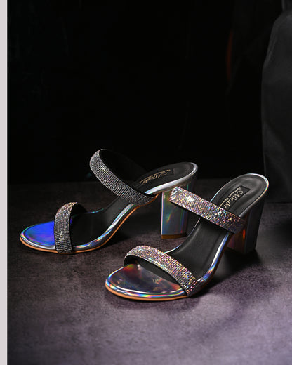 Holographic Heels With Dual Rhinestone Straps