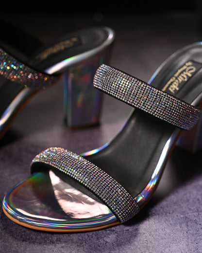 Holographic Heels With Dual Rhinestone Straps