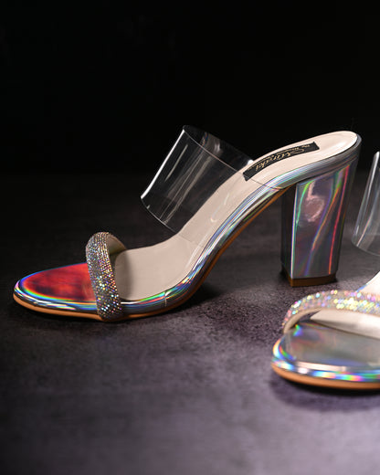 Holographic Heels With Rhinestone Strap