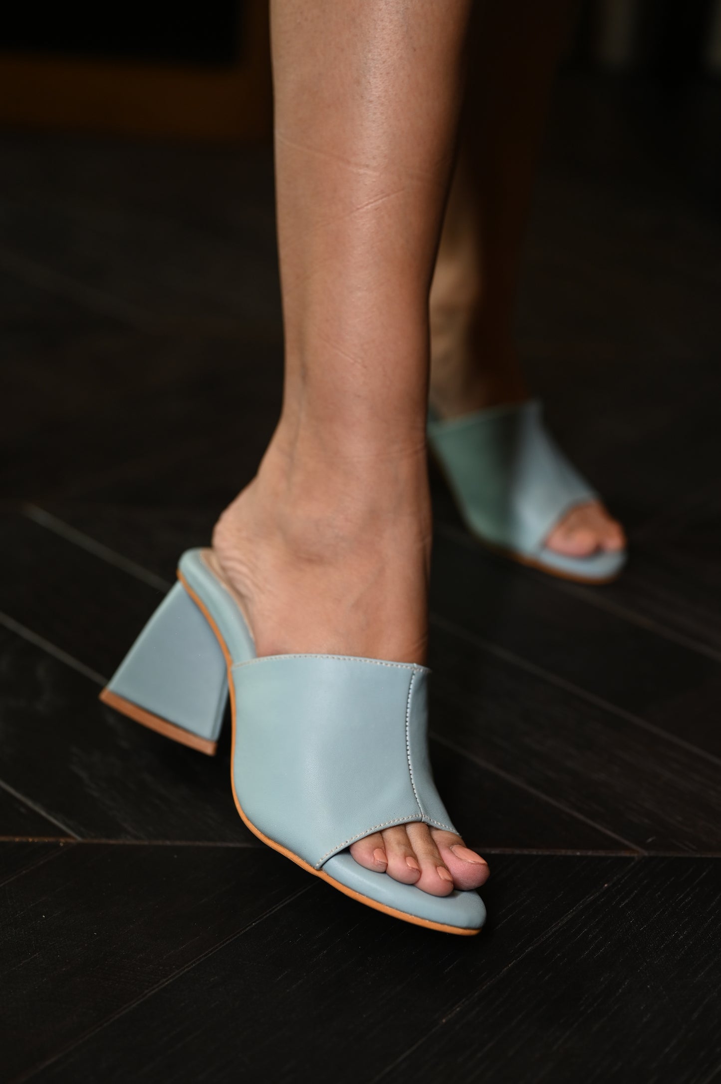Powder Blue Slip Ons with Unique Pyramid Heels