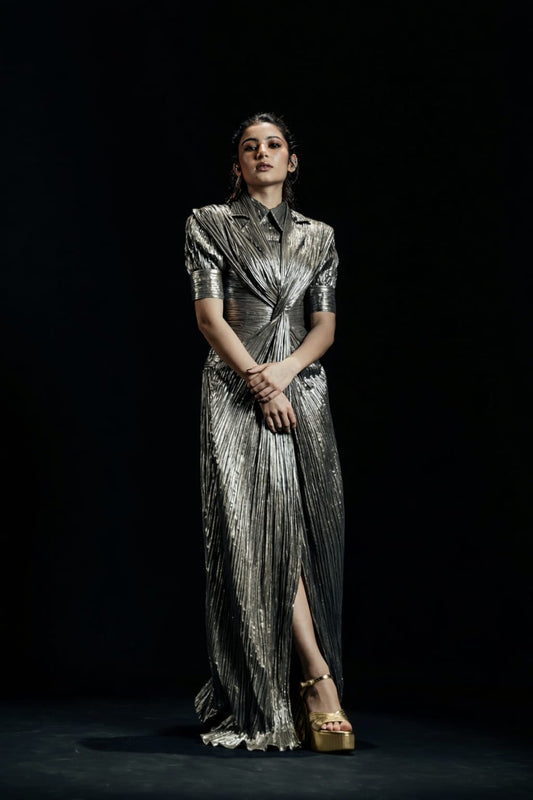 Gold Block Heels With Stitching Details